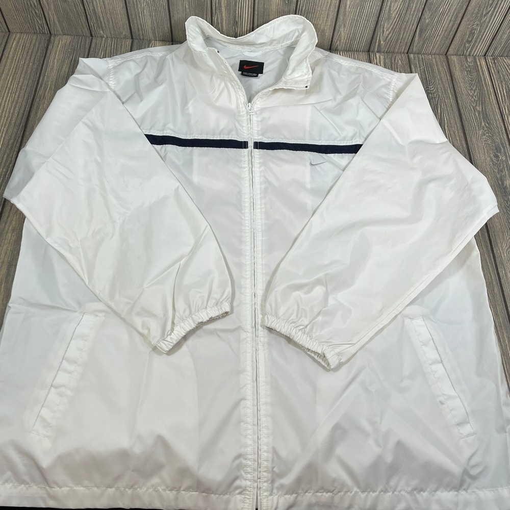 Nike Windbreaker Men XXL White Full Zip Navy Stripe Lightweight Jacket Y2K Retro